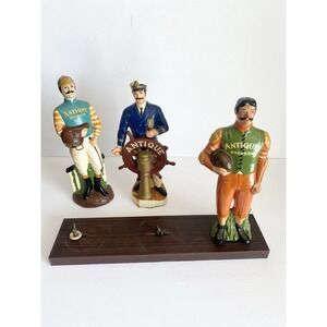 Vtg Bourbon Whiskey Advertising Statues Decor Bar  Set Sailor Jockey Rugby READ